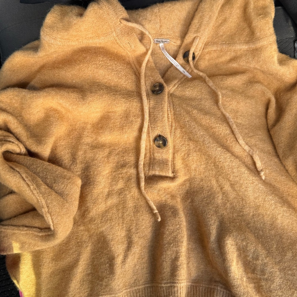 Womens Mustard Button-Henley Knit Sweater - Picture 2 of 10